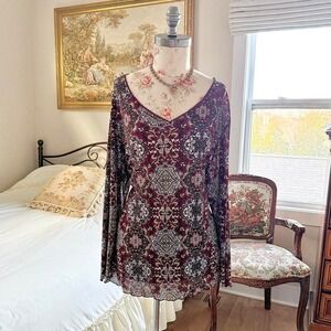 Y2K‎ Faded Glory burgundy paisley boho top size 22